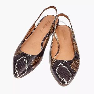 Madewell NIB the Margot Slingback Flat in Snake Embossed Leather, 7.5
